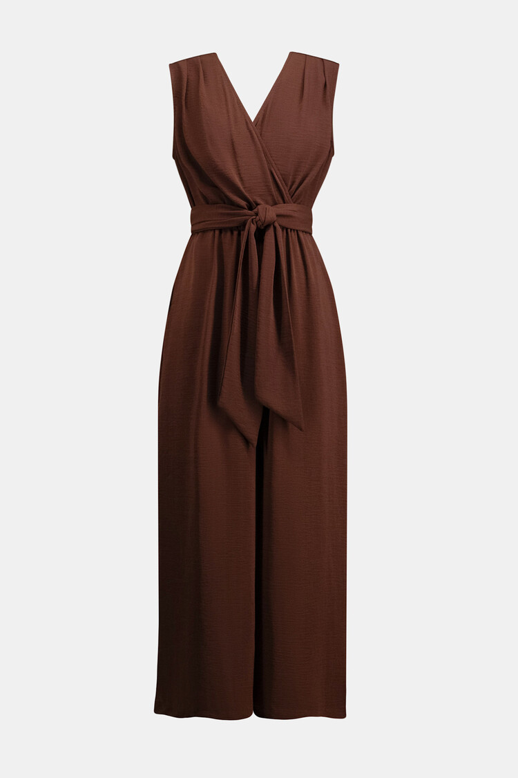 Joseph Ribkoff Woven Gauze Wide Leg Pull on Jumpsuit Mahogany