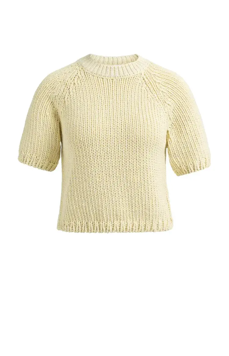 Yaya Heavy Yarn Sweater Short Sleeve Reed Yellow Dessin
