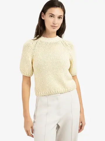 Yaya Heavy Yarn Sweater Short Sleeve Reed Yellow Dessin