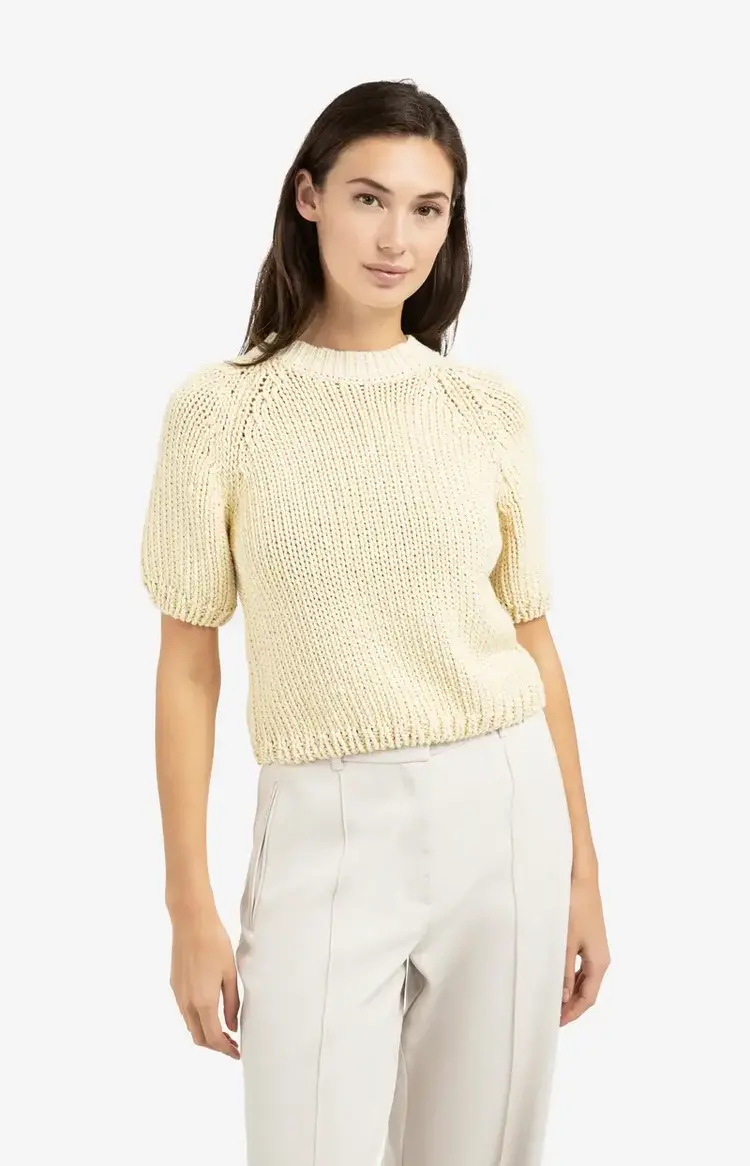 Yaya Heavy Yarn Sweater Short Sleeve Reed Yellow Dessin