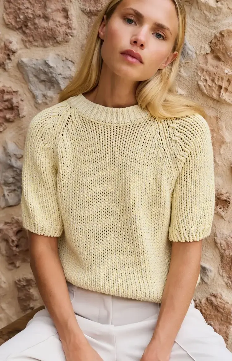 Yaya Heavy Yarn Sweater Short Sleeve Reed Yellow Dessin