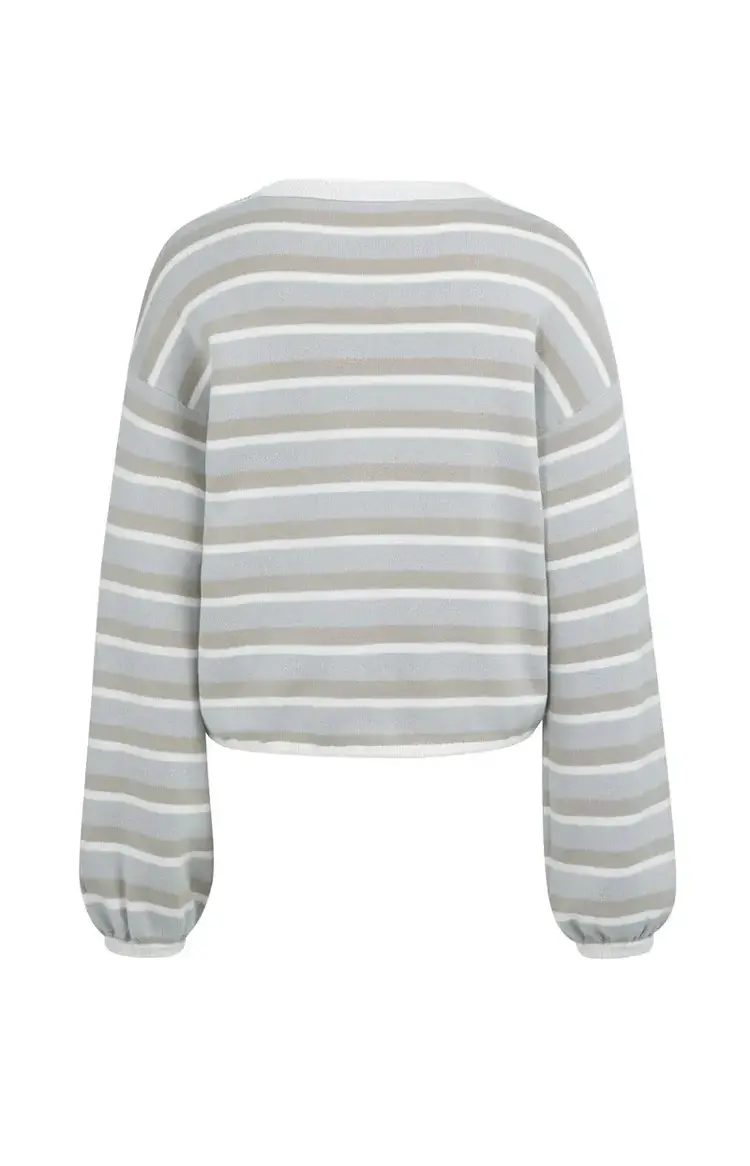 Yaya Striped Sweater with Drawstring Hem Vapor Blue Grey Dessin
