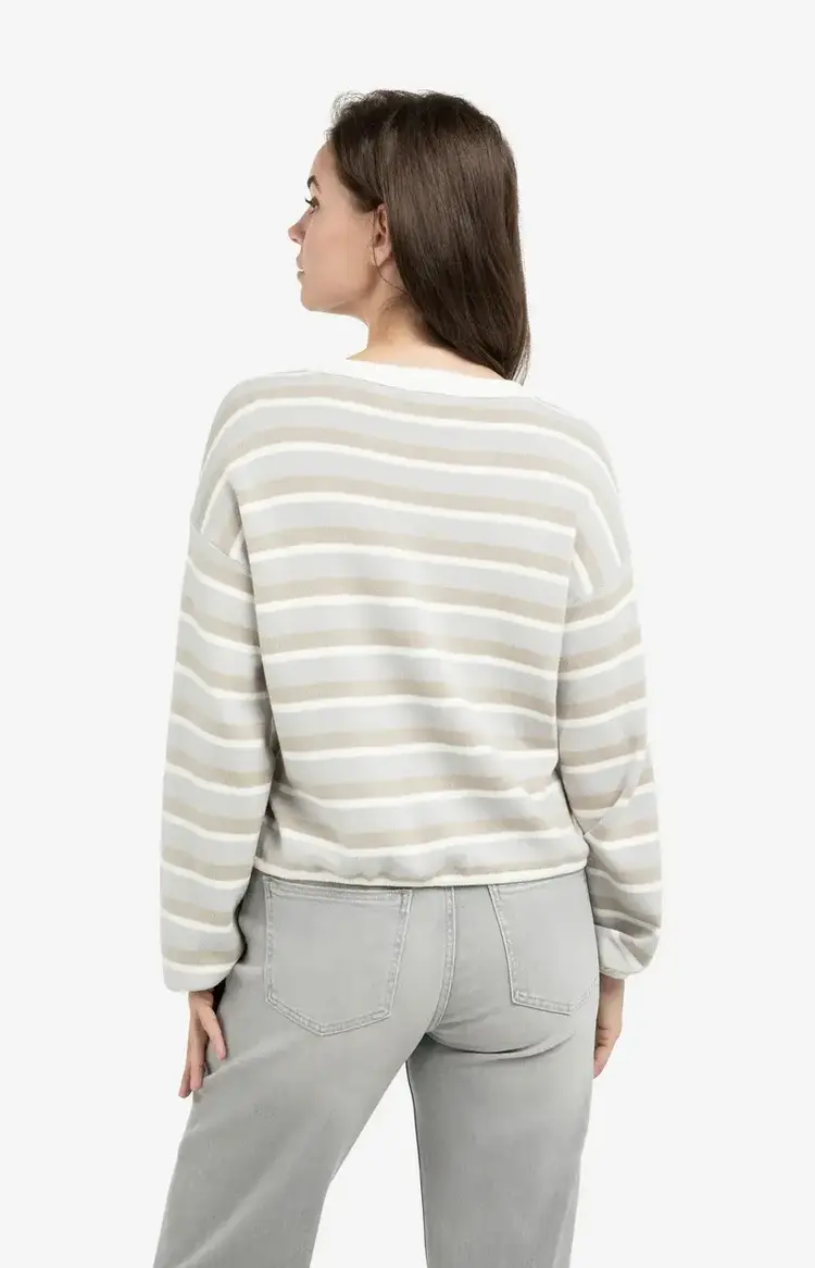 Yaya Striped Sweater with Drawstring Hem Vapor Blue Grey Dessin