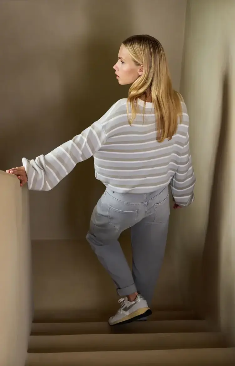 Yaya Striped Sweater with Drawstring Hem Vapor Blue Grey Dessin