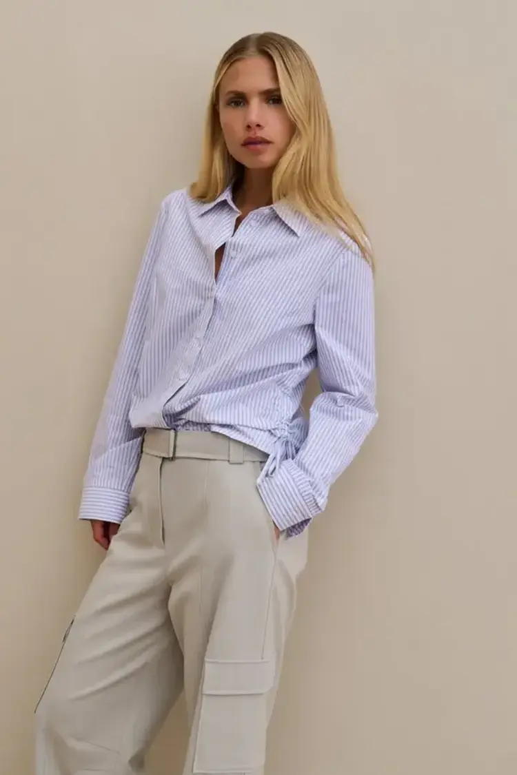 Yaya Fitted Blouse with Side Drawstrings Iron Grey Dessin