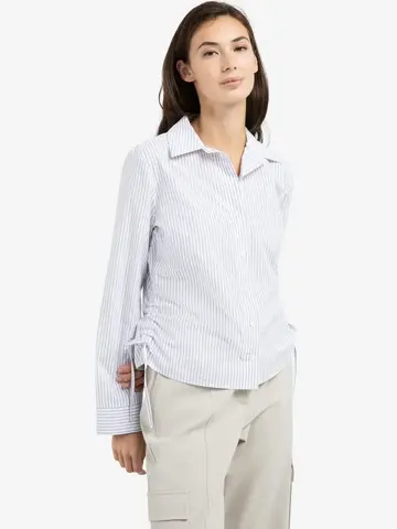 Yaya Fitted Blouse with Side Drawstrings Iron Grey Dessin