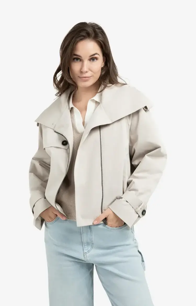 Yaya Short Bomber Jacket with Trench Slate Grey