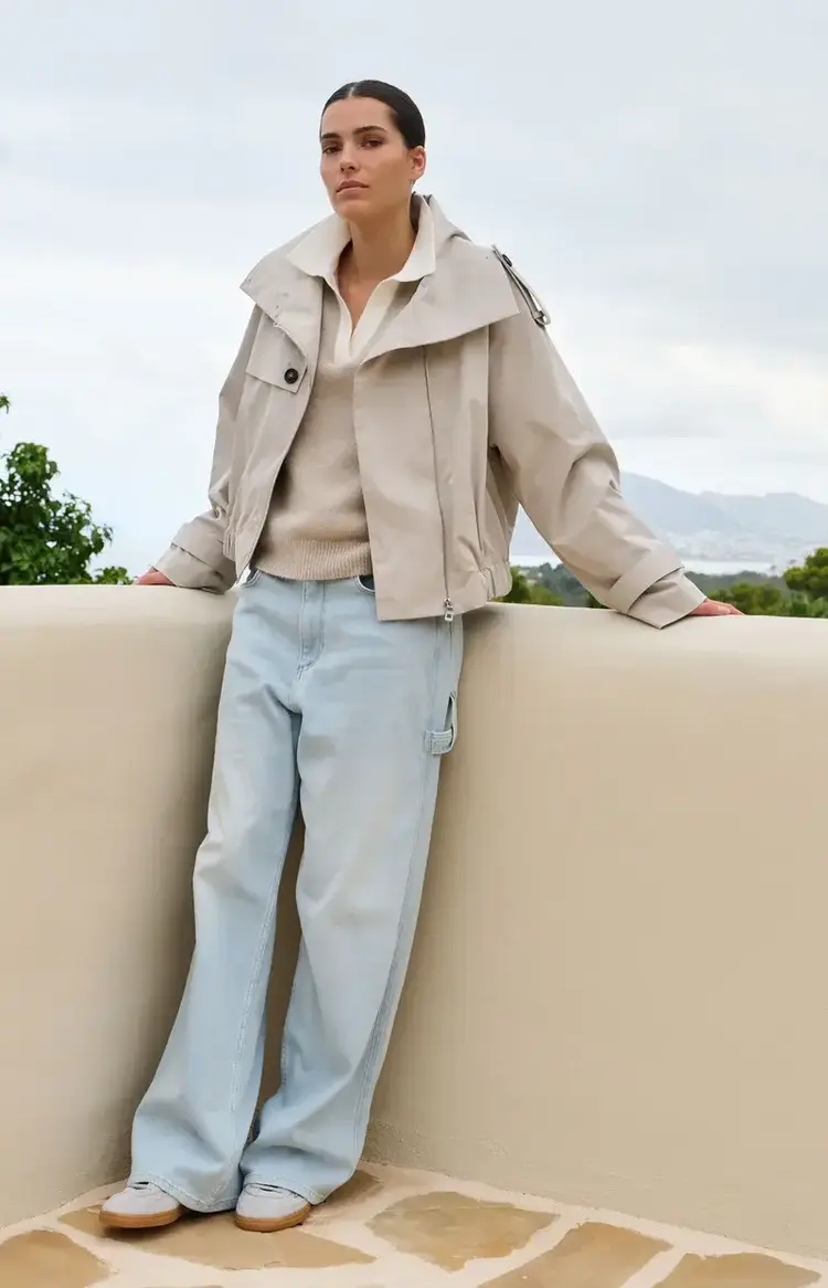 Yaya Short Bomber Jacket with Trench Slate Grey