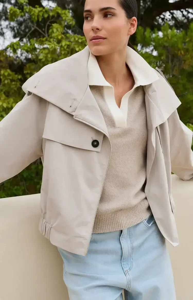 Yaya Short Bomber Jacket with Trench Slate Grey