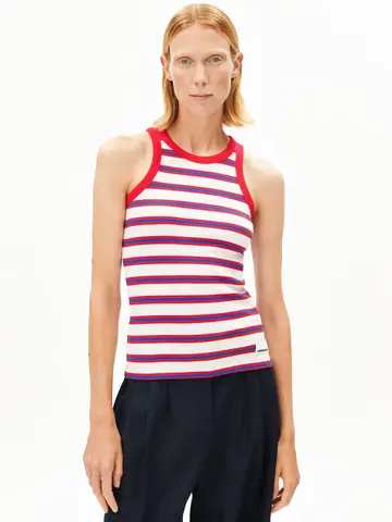 Armedangels KANITAA Stripes Top Light Oatmilk-Mars Red-Dynamo Blue