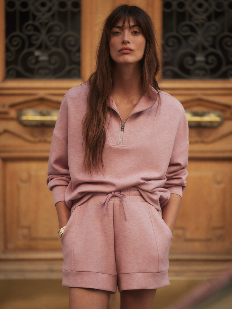 Varley Hawley Half Zip Sweatshirt Rose Marl