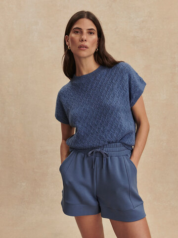 Varley Manae Pointelle Knit Top Bijou Blue