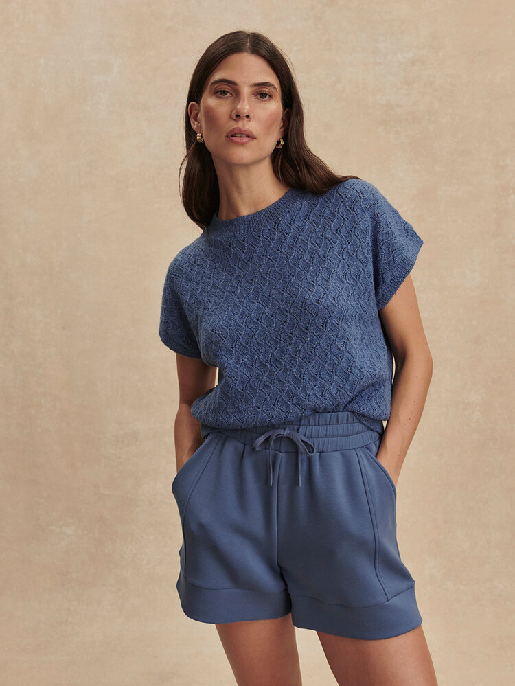 Varley Manae Pointelle Knit Top Bijou Blue