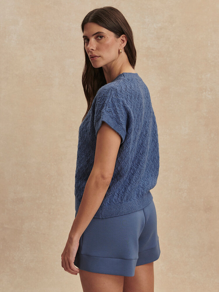 Varley Manae Pointelle Knit Top Bijou Blue