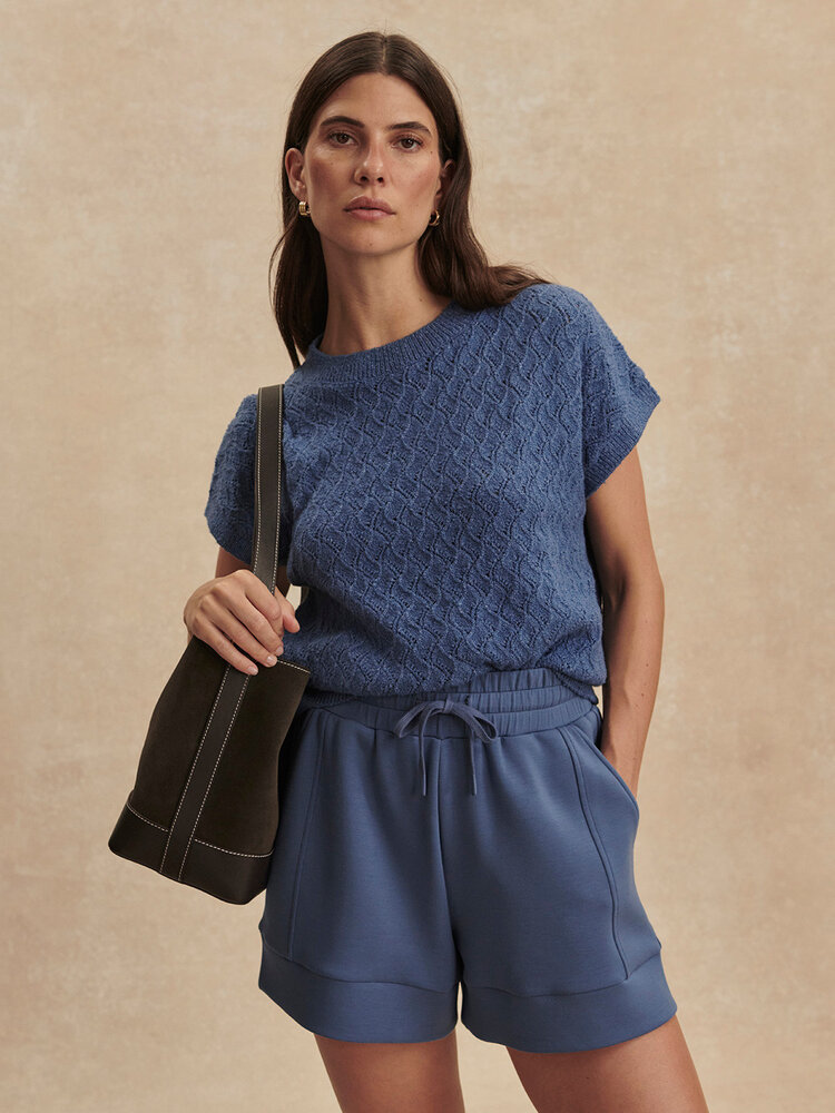 Varley Manae Pointelle Knit Top Bijou Blue