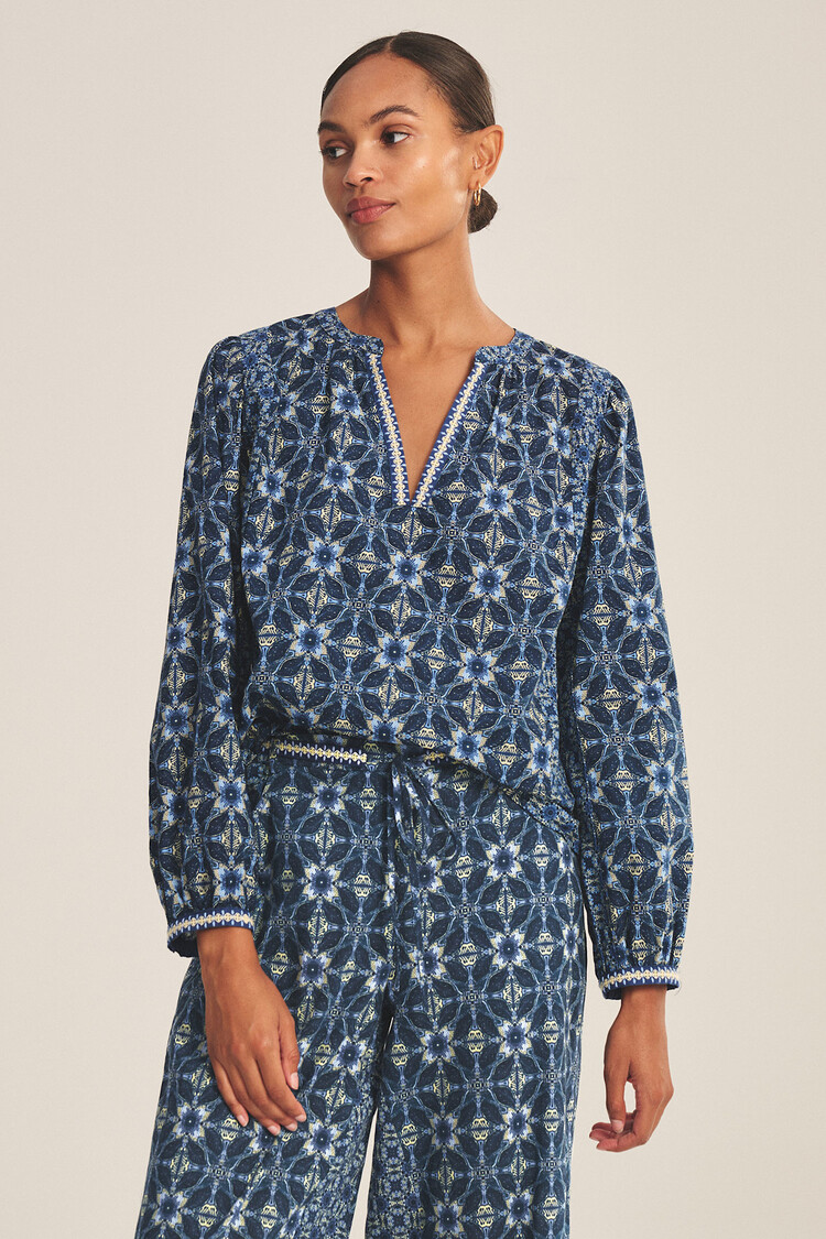 Velvet Claudie Handkerchief Printed Cambric Top Navy