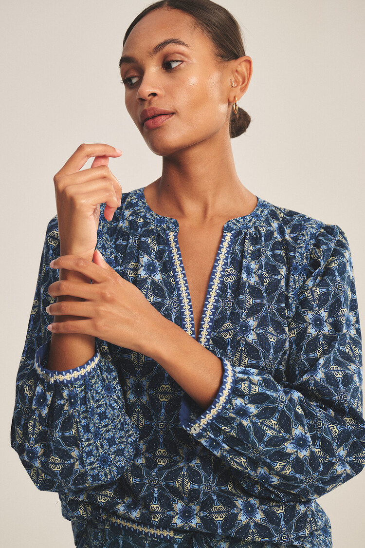 Velvet Claudie Handkerchief Printed Cambric Top Navy