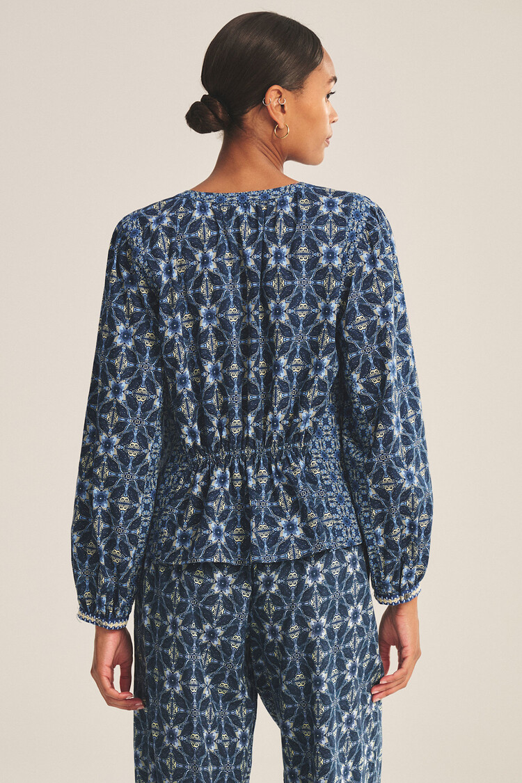 Velvet Claudie Handkerchief Printed Cambric Top Navy