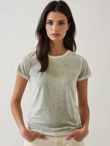 Patrick Assaraf Pima Reverse Spray Classic Crew Neck Shirt Cactus