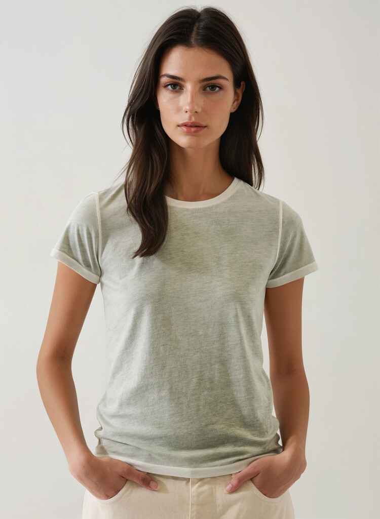 Patrick Assaraf Pima Reverse Spray Classic Crew Neck Shirt Cactus