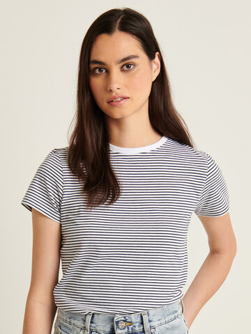 Patrick Assaraf Pima Cotton Stretch Slim Mini Stripe Slim Crewneck White