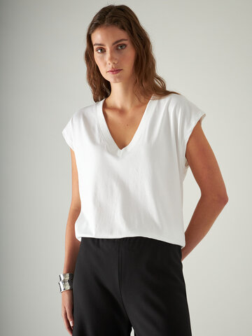 Patrick Assaraf Pima Cotton Stretch Dolman V-Neck Tee White