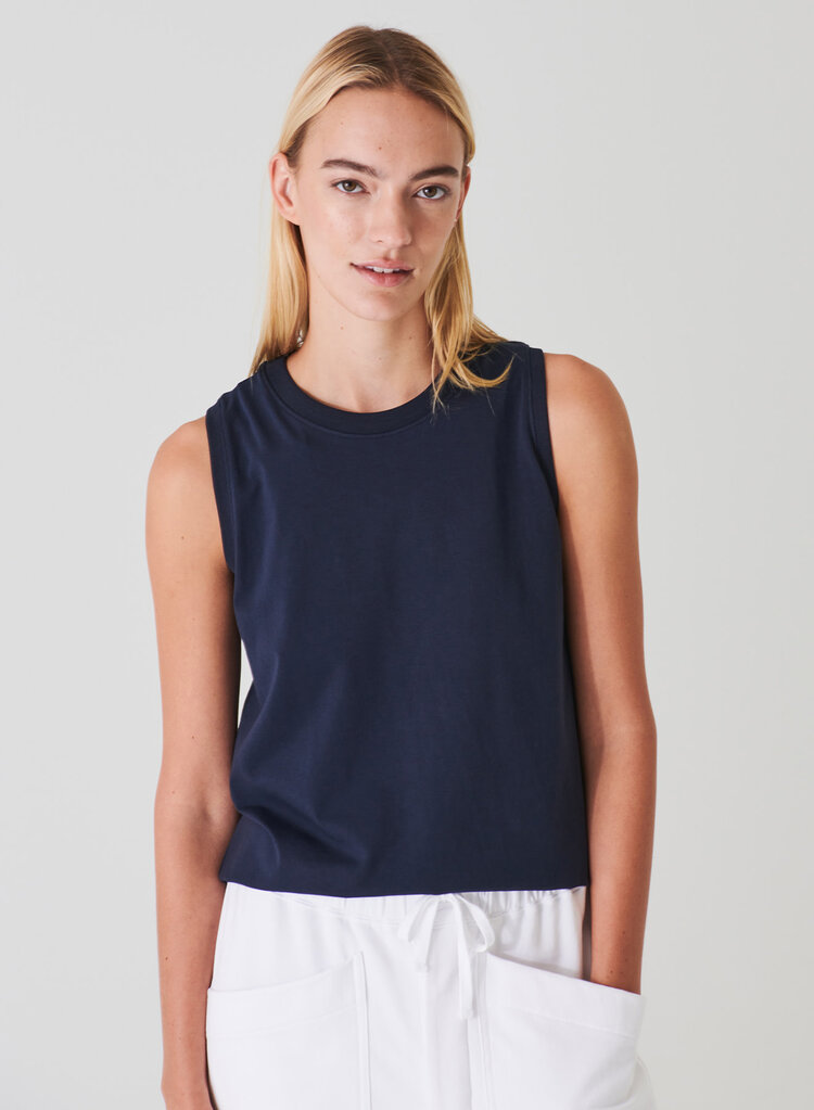 Patrick Assaraf Pima Cotton Stretch Boyfriend Tank Midnight