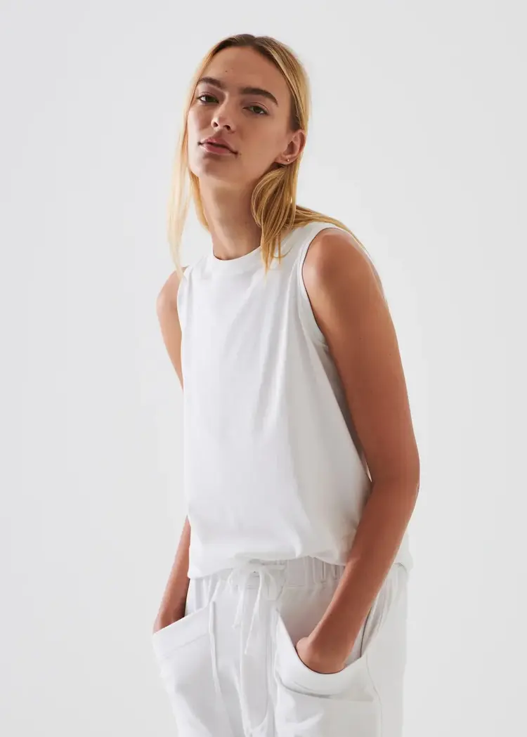 Patrick Assaraf Pima Cotton Stretch Boyfriend Tank White