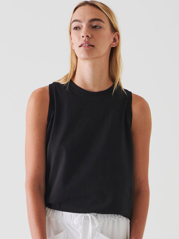 Patrick Assaraf Pima Cotton Stretch Boyfriend Tank Black