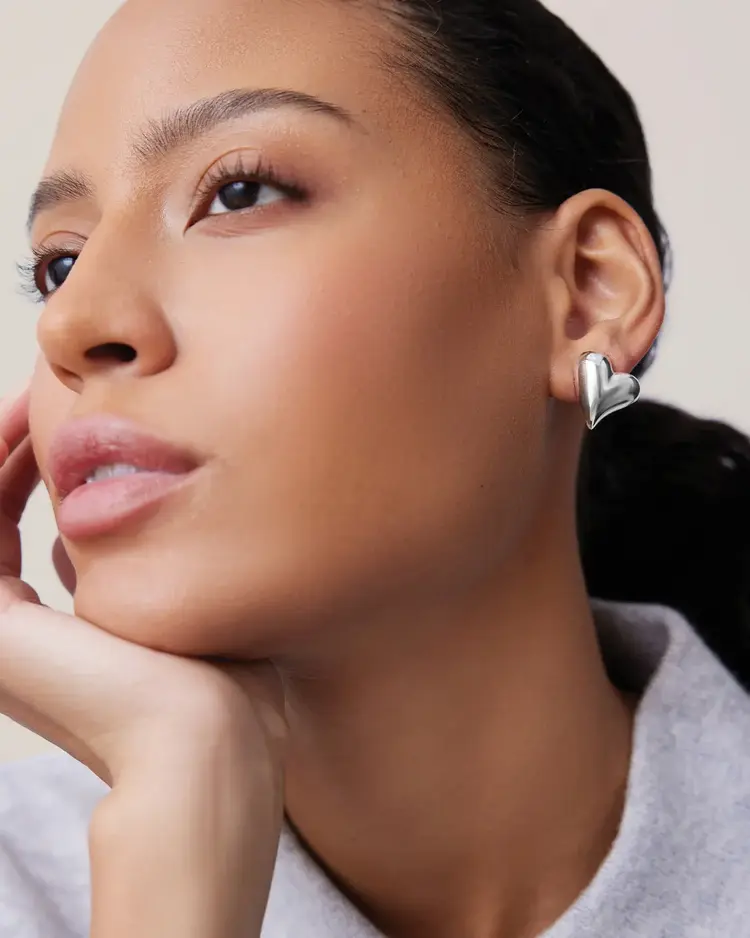 Jenny Bird Art Heart Symmetrical Button Earrings Silver