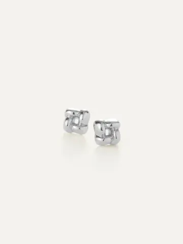 Jenny Bird Mini Woven Square Earrings Silver