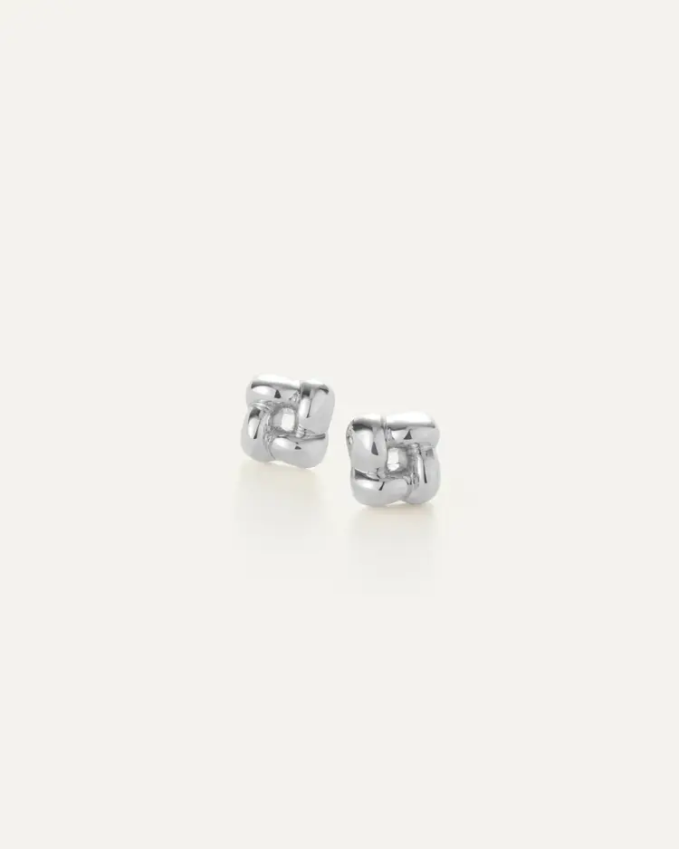 Jenny Bird Mini Woven Square Earrings Silver
