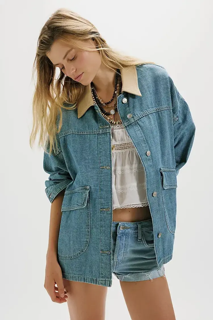 Free People Lemon Denim Jacket Berry Blues