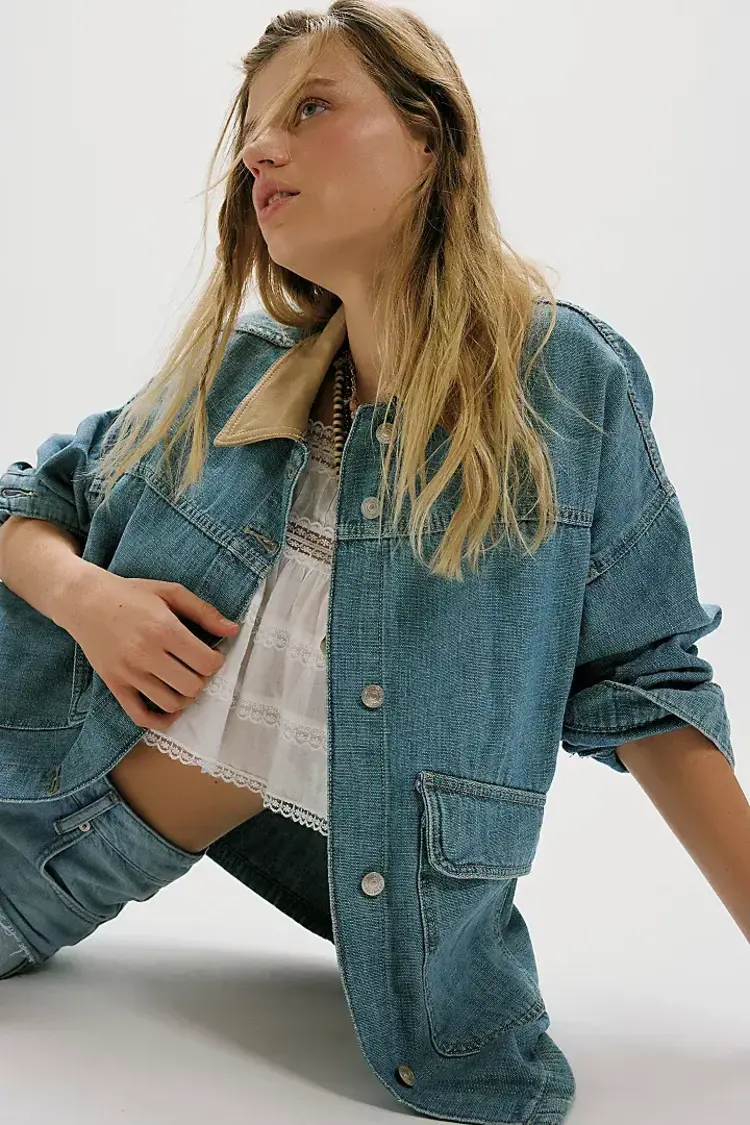 Free People Lemon Denim Jacket Berry Blues