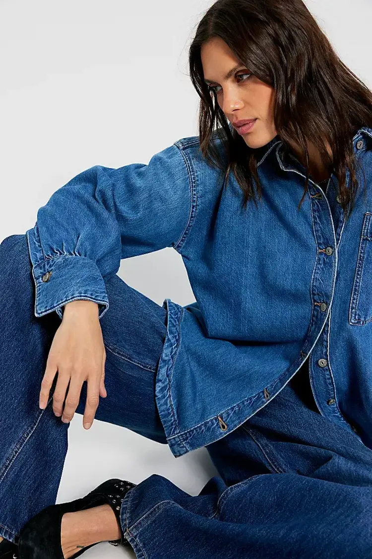 Free People Ashley Denim Shirt Medium Wash
