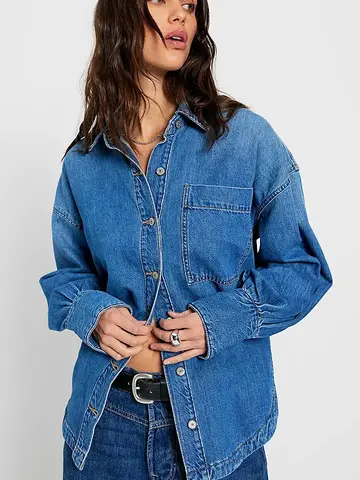 Free People Ashley Denim Shirt Medium Wash