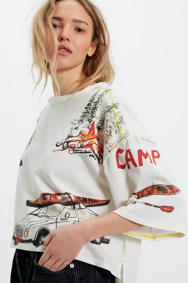 Free People Mountain View Graphic Tee Ivory Combo