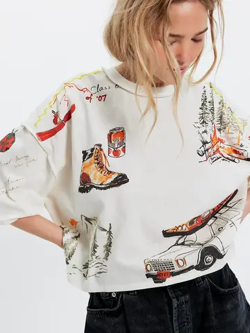 Free People Mountain View Graphic Tee Ivory Combo