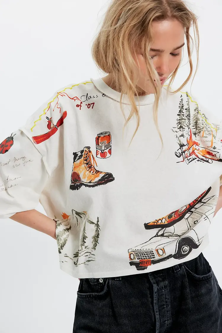 Free People Mountain View Graphic Tee Ivory Combo