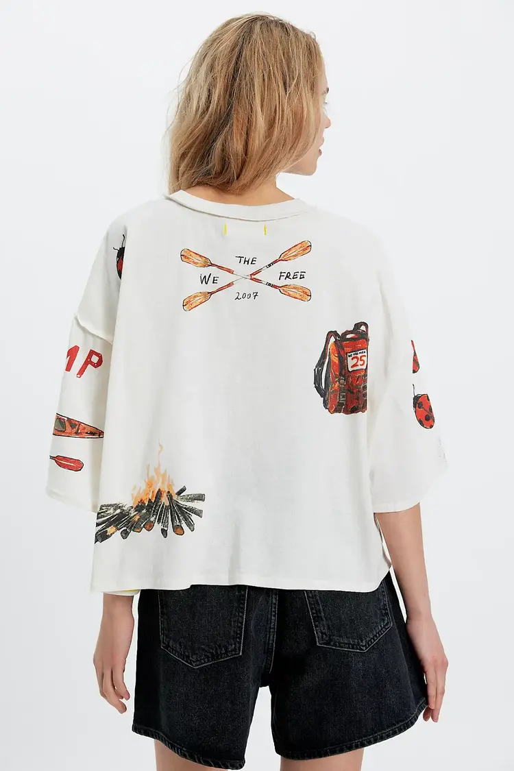 Free People Mountain View Graphic Tee Ivory Combo