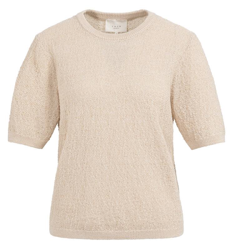 Yaya Textured Sweater Short Sleeve Desert Beige Dessin