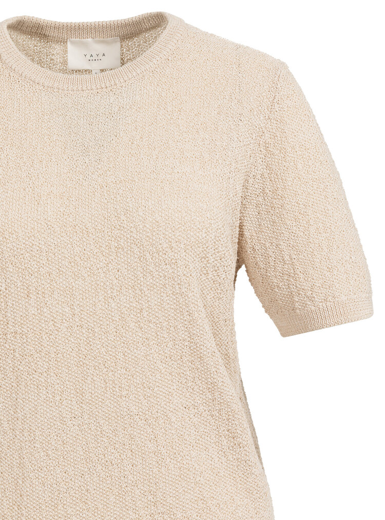 Yaya Textured Sweater Short Sleeve Desert Beige Dessin