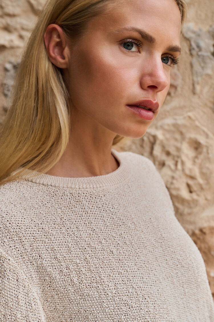 Yaya Textured Sweater Short Sleeve Desert Beige Dessin