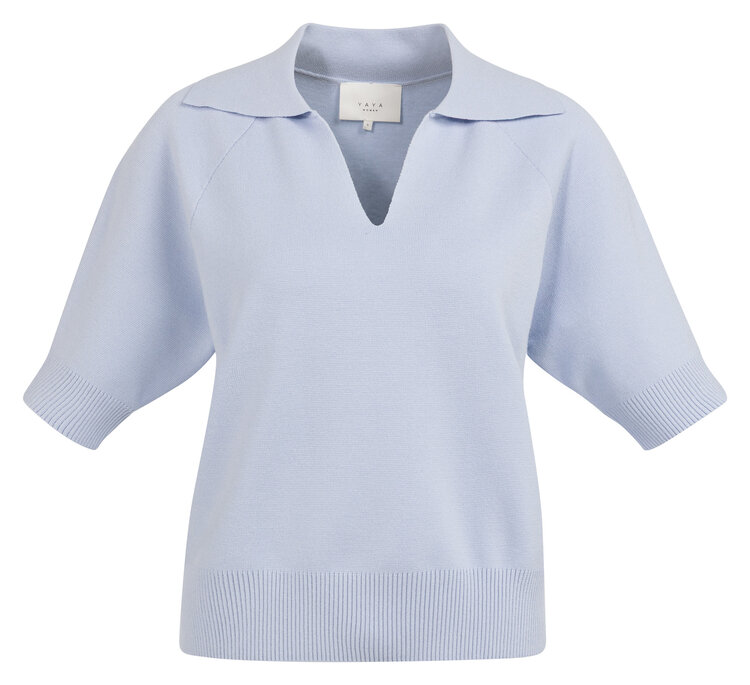 Yaya Short Sleeve Sweater with Collar Ice Blue