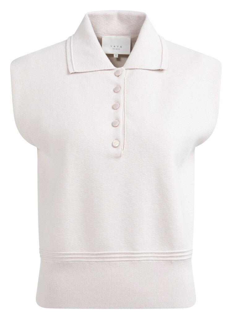 Yaya Sleeveless Sweater with Collar Temple Gray