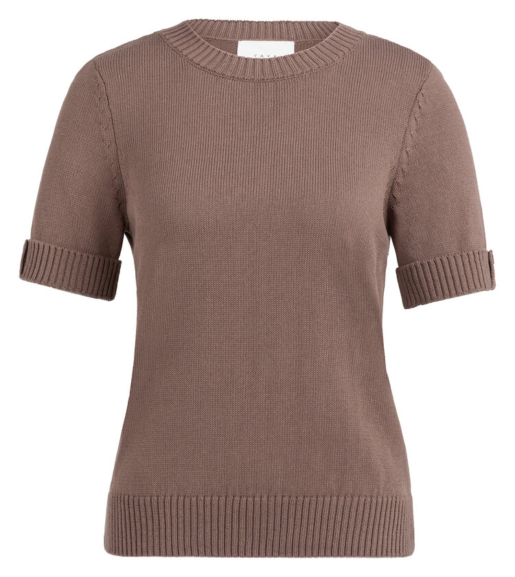 Yaya Knitted Sweater Roll Up Short Sleeve Deep Taupe Brown