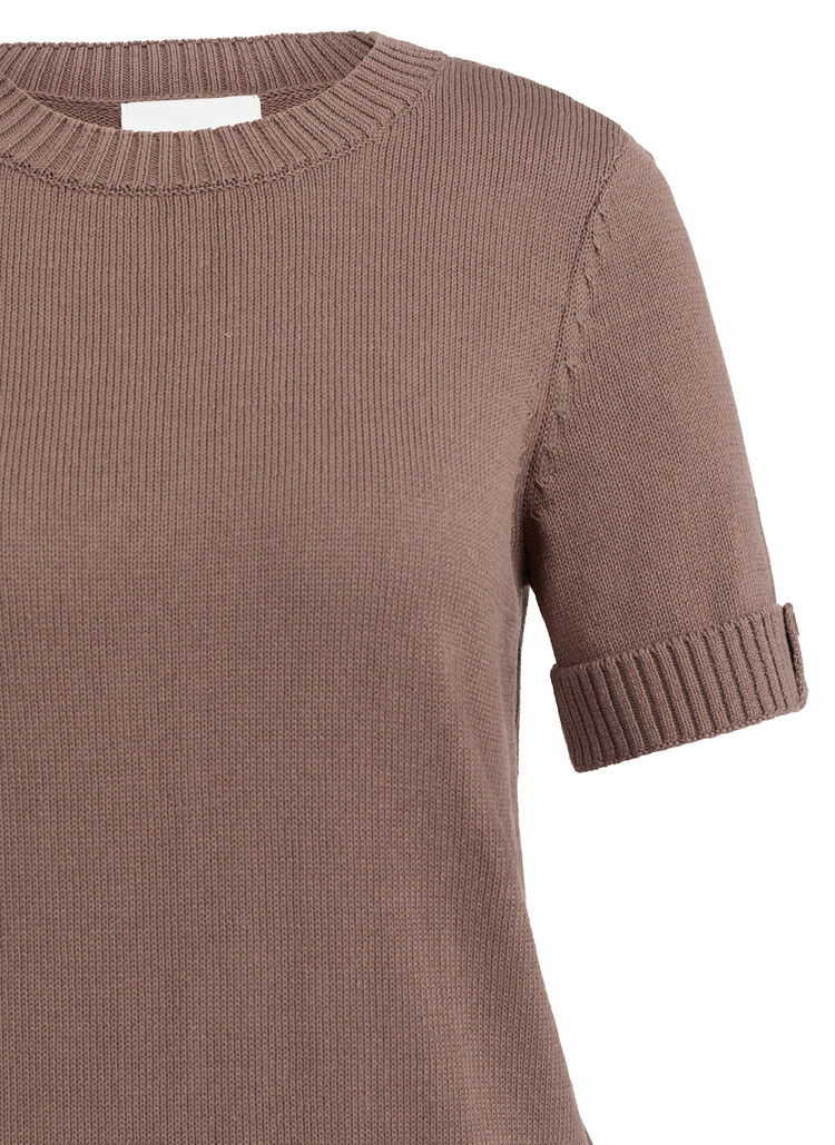 Yaya Knitted Sweater Roll Up Short Sleeve Deep Taupe Brown