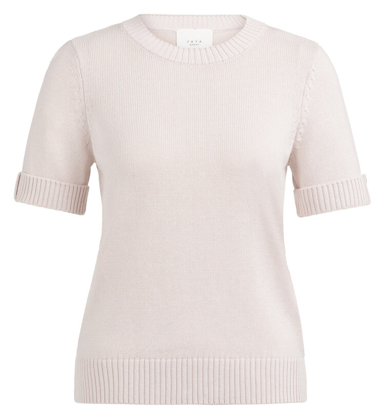 Yaya Knitted Sweater Roll Up Short Sleeve Gray Lilac