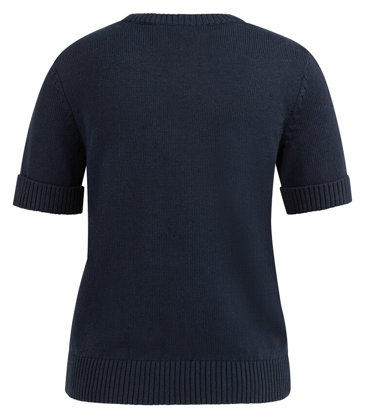 Yaya Knitted Sweater Roll Up Short Sleeve Navy Blazer Blue