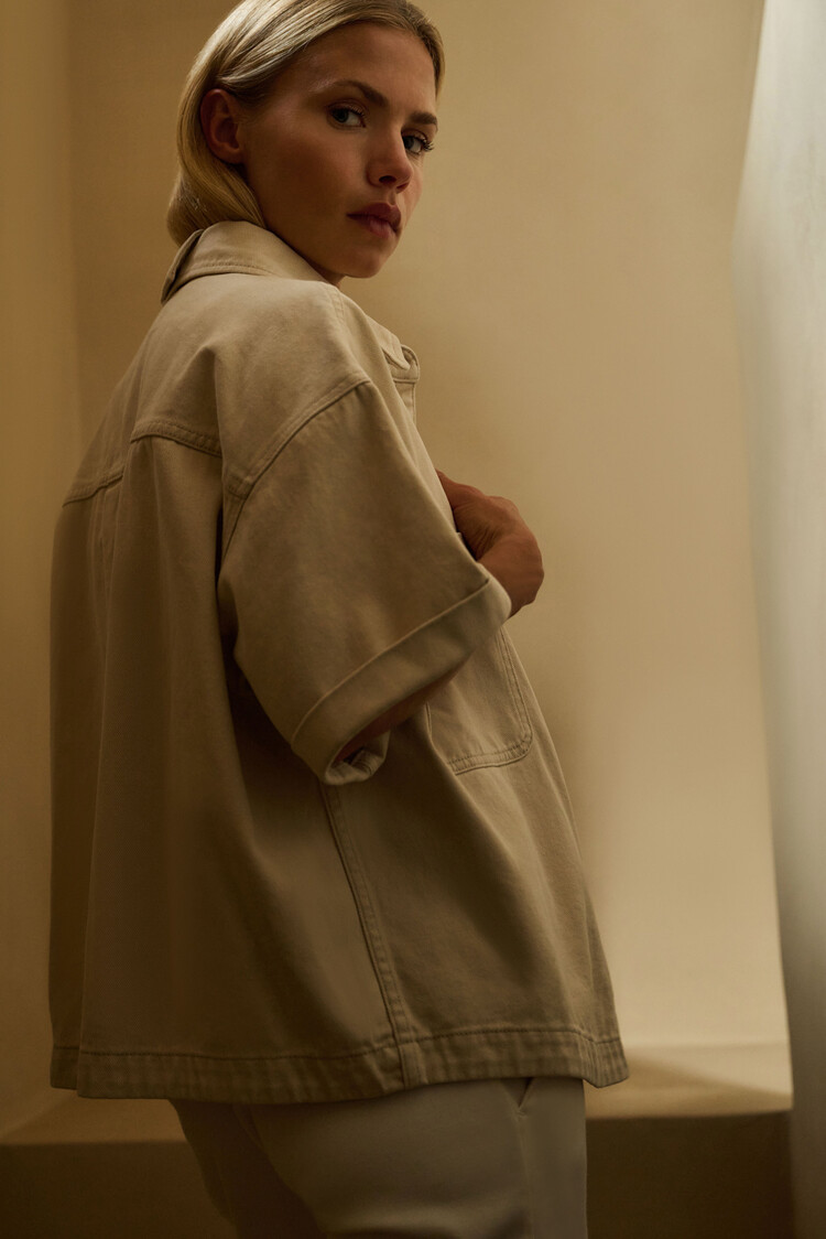 Yaya Denim Twill Short Sleeve Jacket Desert Beige Denim